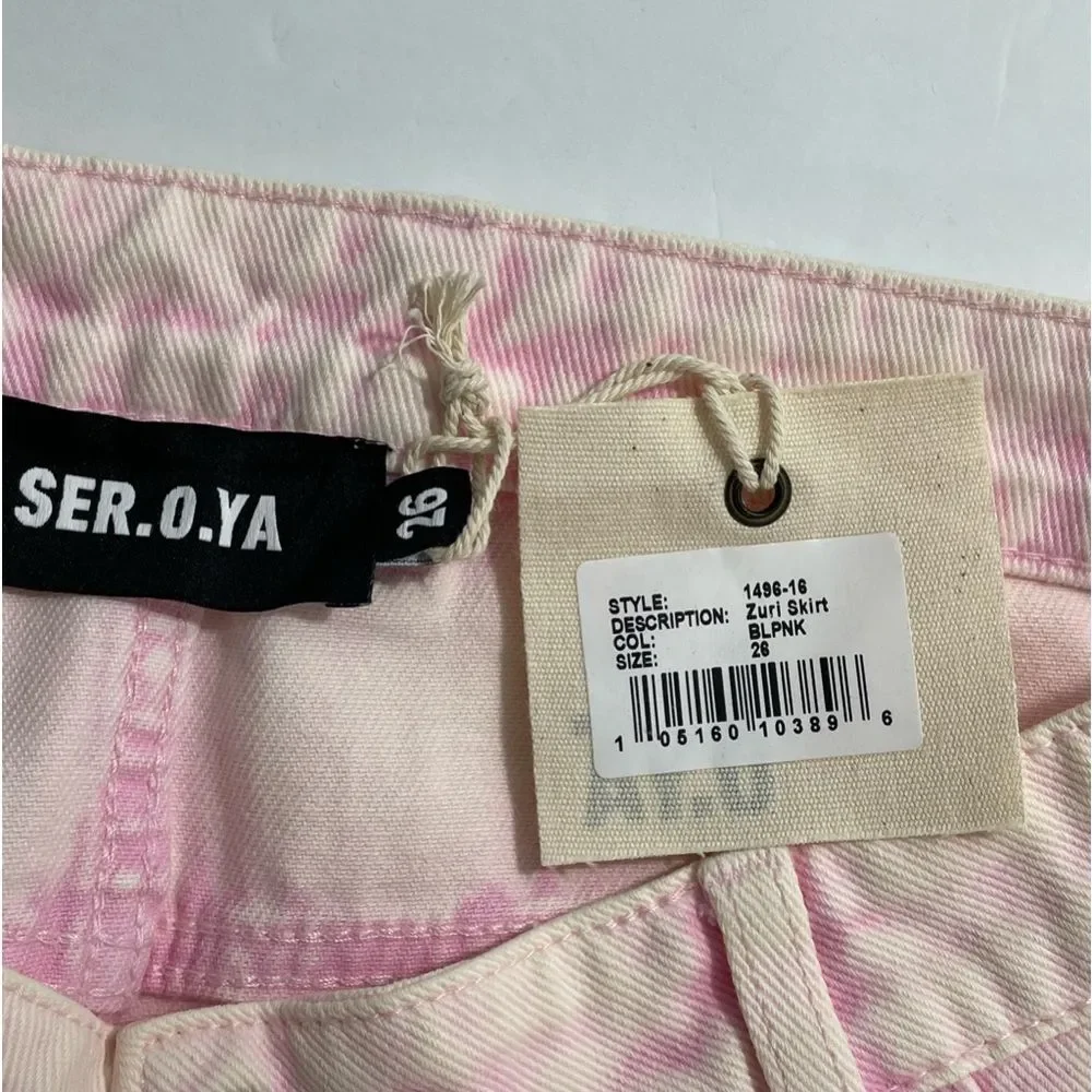 NWT SER.O.YA Zuri Denim Skirt‎ in Bleach Pink Size 26